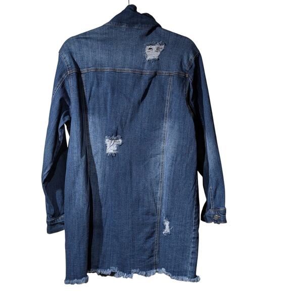 Judy Blue Distressed Long Sleeve Button Down Stretchy Denim Jacket Womens' Sz L - Picture 2 of 10